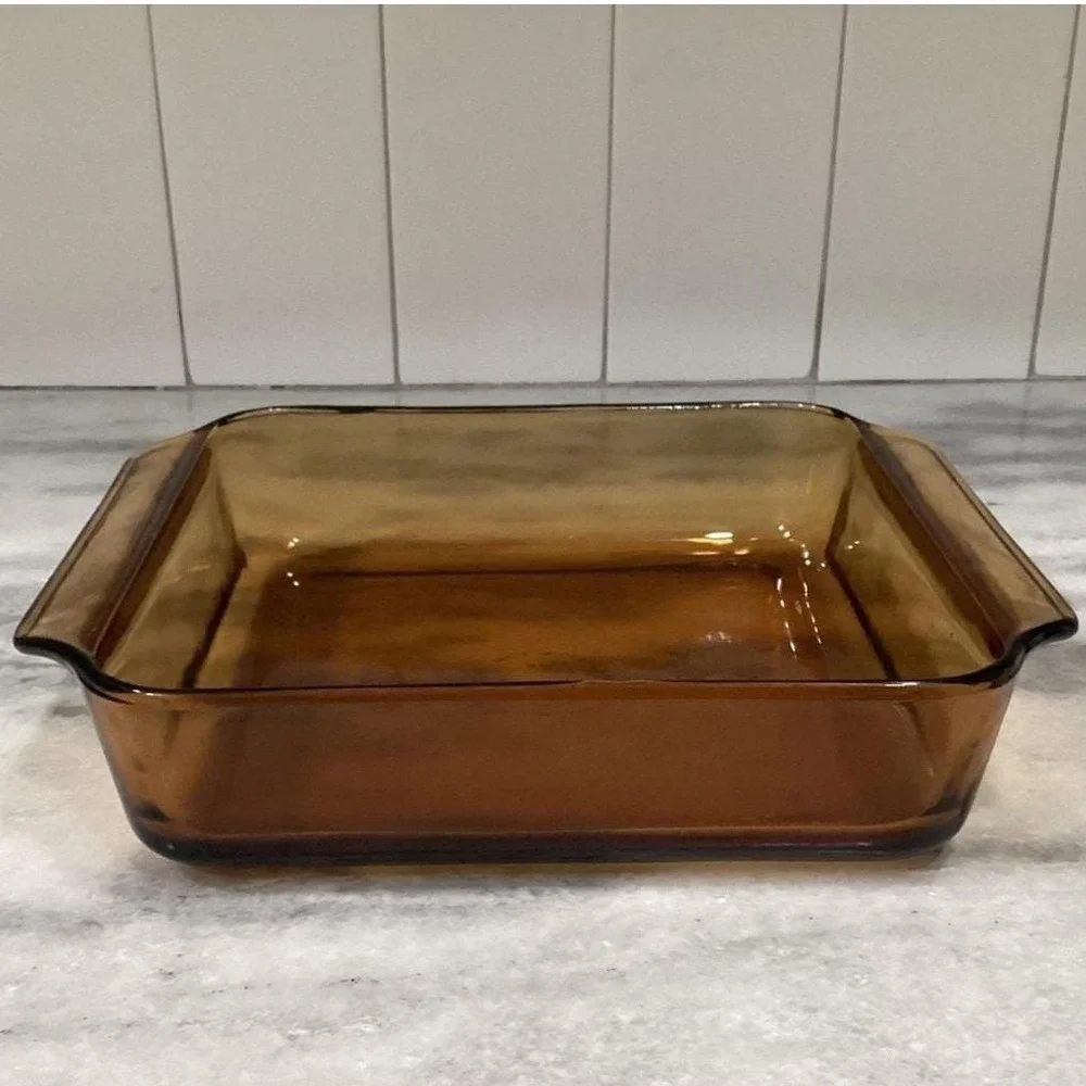 Anchor Hocking Fire-King Square Amber Baking Dish #435, Vintage Brown Bakeware‎